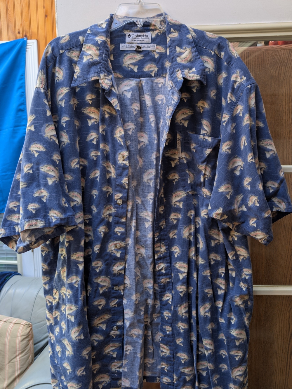 Columbia Blue Short-Sleeve Fishing Print Shirt
